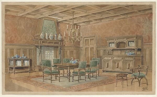 Dining room with chimney in Renaissance style, c.1925. Creator: Monogrammist HK