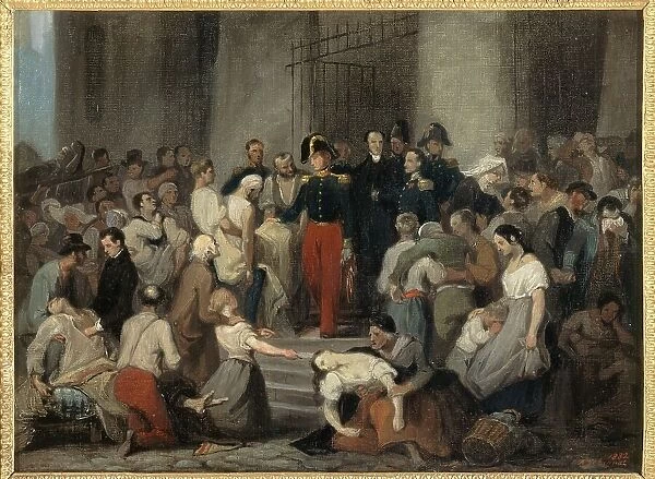 The Duke of Orleans visiting the sick at Hotel-Dieu during the cholera epidemic of 1832. Creator: Alfred Johannot