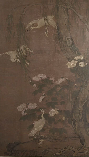 Egrets, willow and peonies, between 1700 and 1800. Creator: Unknown