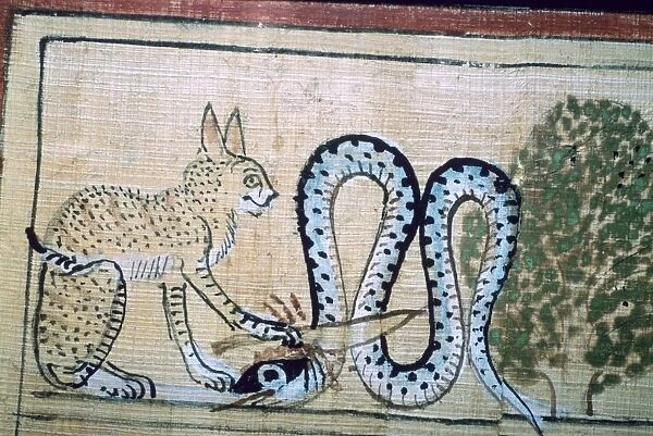 Egyptian papyrus of the cat of Ra killing Apophis the snake of evil