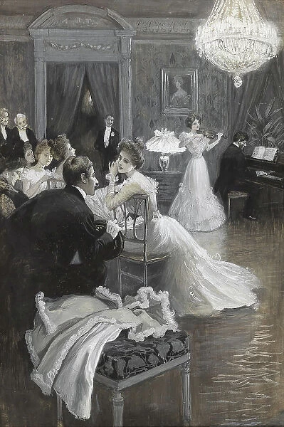 Elegant company at a salon concert. Creator: Gause, Wilhelm (1853-1916)