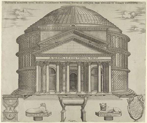 Elevation of the Pantheon in Rome, reconstructed to its original form, 1549. Creator: Anon