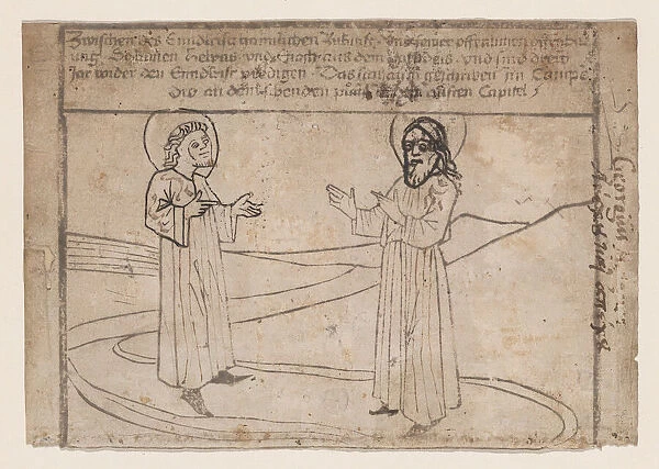 Elias and Enoch Descend from Heaven, from a Quindecim signa extremi judicii diem... ca. 1465-1475. Creator: Anon