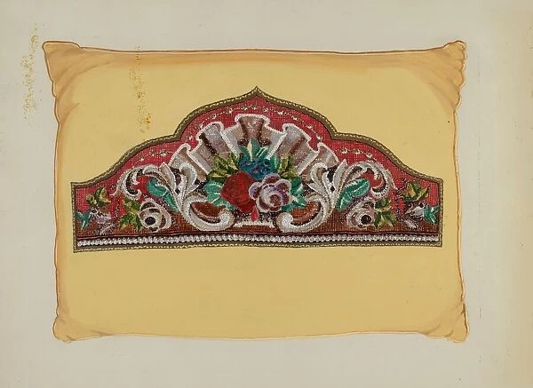 Embroidery on Pillow, c. 1936. Creator: Florence Huston