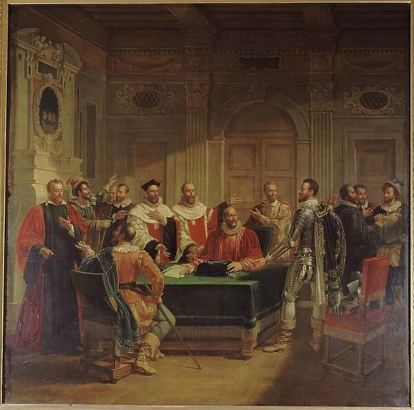 Esquisse pour l'ancien Hôtel de Ville de Paris : Brissac négociant auprès des échevins... c.1827. Creator: Jean-Baptiste Messier