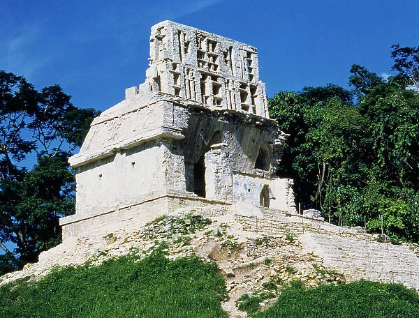 Exterior view of the Temple of the Cross in the Mayan ruins of Palenque