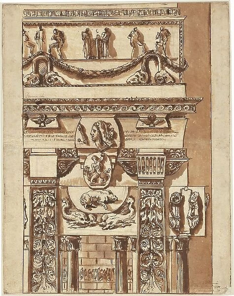 Fantasy of a Façade with Bizarre Ornaments, 1764 / 1766. Creator: Giovanni Battista Piranesi