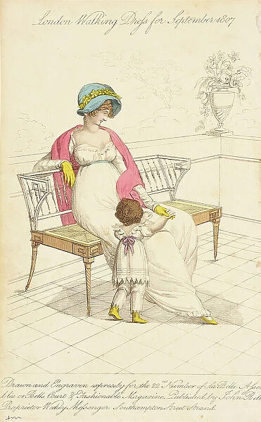 Fashion Plate (London Walking Dress for September 1807), 1807. Creator: John Bell