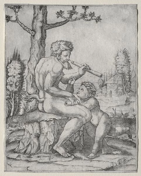 Faun and Child, c. 1509. Creator: Marcantonio Raimondi (Italian, 1470  /  82-1527  /  34)
