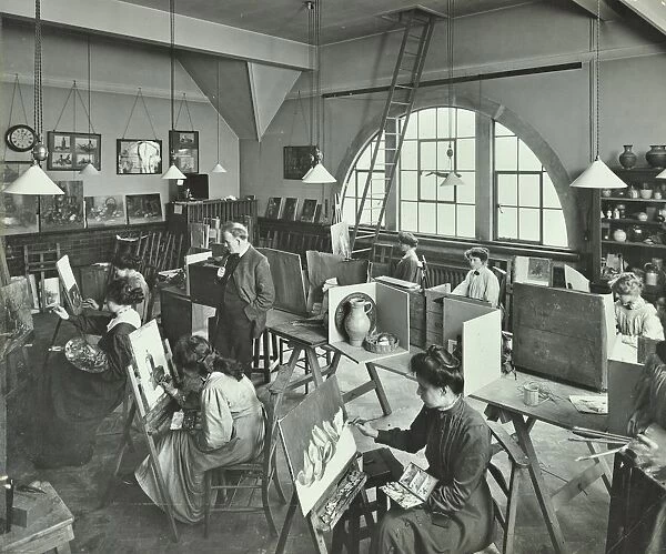 Female students painting still lifes, Hammersmith School of Arts and Crafts, London, 1910