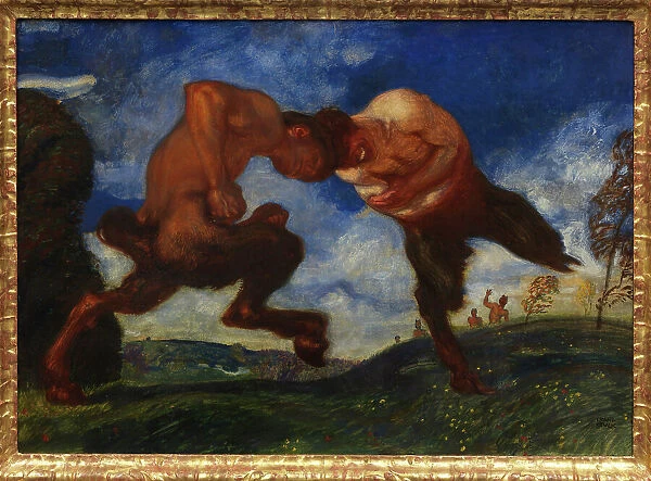 Fighting fauns, 1898. Creator: Stuck, Franz, Ritter von (1863-1928)