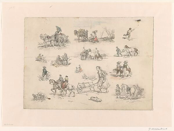 Figure studies with horses and chariots, 1832-1880. Creator: Jan Weissenbruch