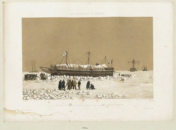 The floating battery Tonnante in the Ice near Kinburn, 1856. Artist: Ciceri, Eugene (1813-1890)