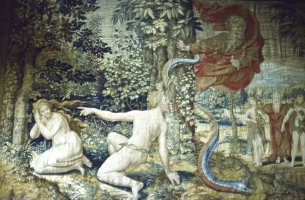 Florence. Adam and Eve after the Fall, Brussels Tapestry, 1548, (20th century) Artists: Pieter Coecke van Aelst, Jan de Kempeneer