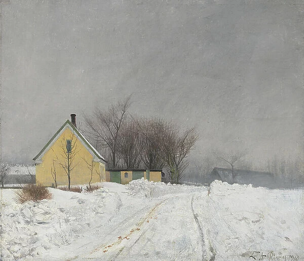 Foggy Winter Day. To the Left a Yellow House. Deep Snow.1910. Creator: Laurits Andersen Ring