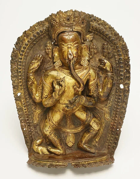 Four-Armed Dancing God Ganesha with His Rat Mount, 16th  /  17th century. Creator: Unknown