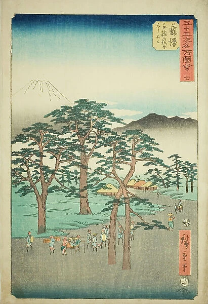 Fujisawa: Mount Fuji on the Left from the Nanki Pine Grove (Fujisawa, Nanki no Matsubara h... 1855. Creator: Ando Hiroshige)