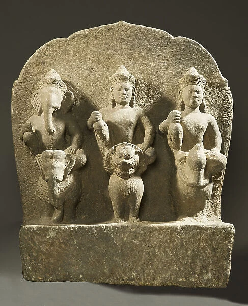 Ganesha, Shiva, and Karttikeya on Their Mounts, 10th century. Creator: Unknown