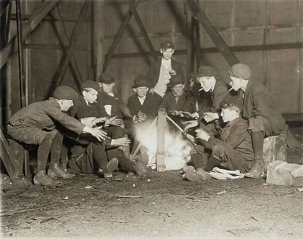 Gang of Newsboys at 10:00 p.m. 1910. Creator: Lewis Wickes Hine