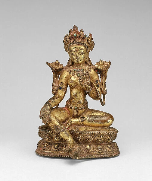 Goddess Green Tara Seated with Hand in Gesture of Gift Giving (Varadamudra), 14th century