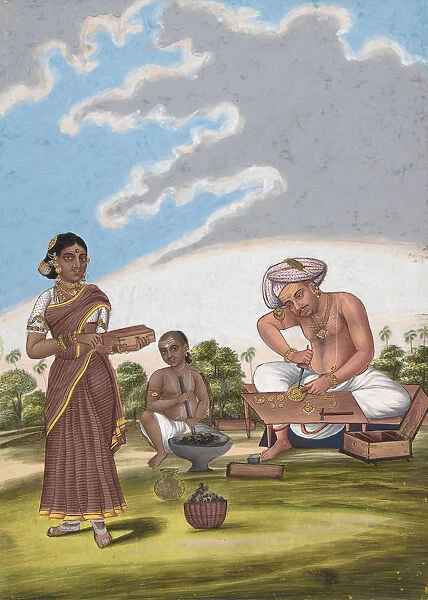 A Goldsmith, from Indian Trades and Castes, ca. 1840. Creator: Anon