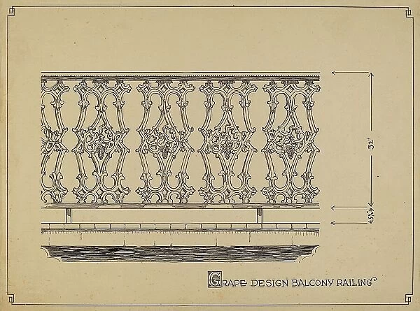 Grape Design Balcony, c. 1936. Creator: Thomas Byrne