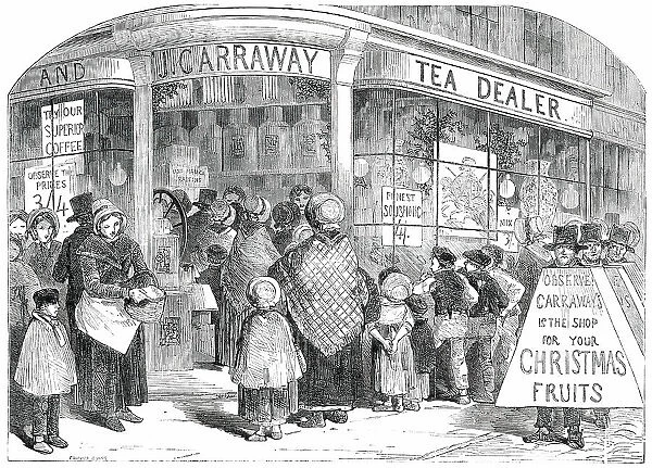 The Grocer's Shop at Christmas - drawn by Foster, 1850. Creator: Edmund Evans