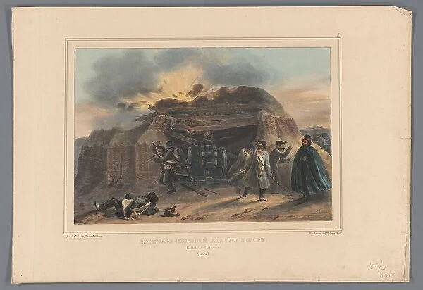 Gun emplacement hit by a bomb, 1832, (1833). Creator: Auguste Raffet