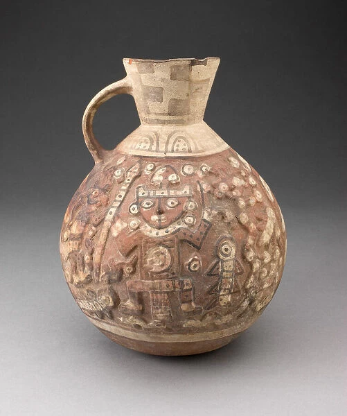 Handeled Jar with Painted Relief Depicting Figure with Animals, 1000  /  1476