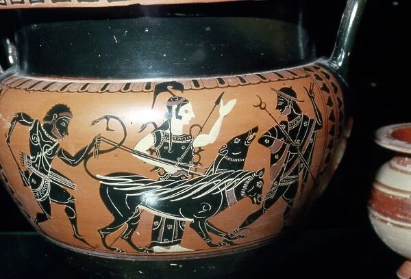 Hercules Brings Cerberus to Eurystheus, with Hermes and Athena, c6th century BC