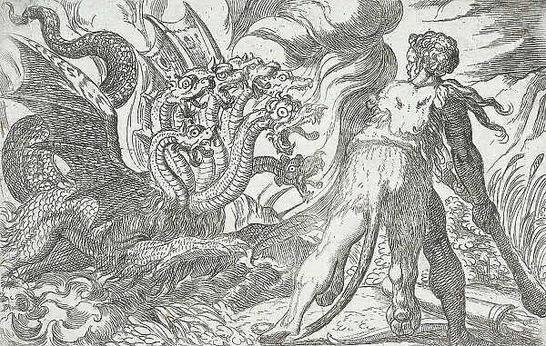 Hercules and the Hydra of Lerna, 1608. Creators: Antonio Tempesta, Nicolaus van Aelst