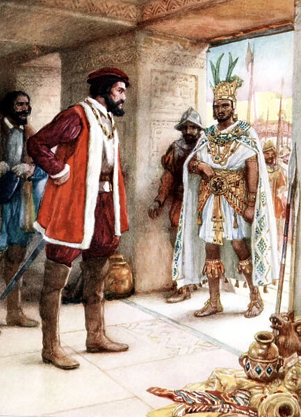 Hernan Cortes meeting the Aztec Emperor Montezuma, 1519