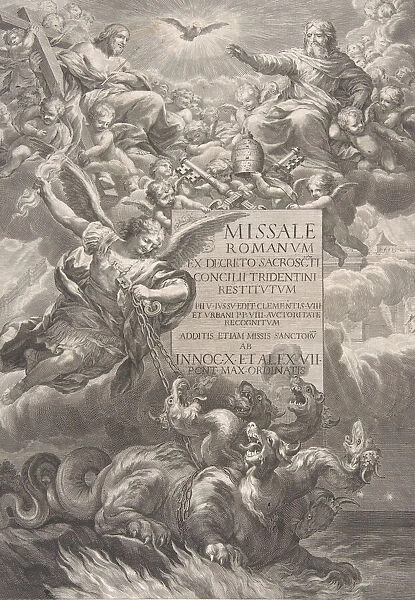 The holy trinity with Saint Michael vanquishing a six-headed dragon, frontispiece to
