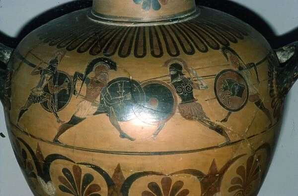 Hoplites Fighting, detail of a Greek pot, (Hydria), c530-510 BC