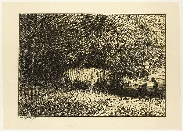 Horse in a Wood, 1846. Creator: Charles Emile Jacque