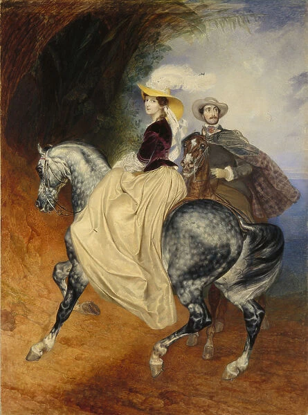The Horsemen. Portrait of Eugeny and Emily Mussard, 1849. Artist: Briullov, Karl Pavlovich (1799-1852)