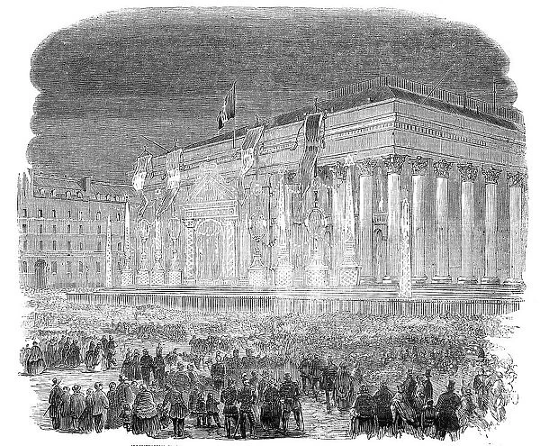 Illumination of the Bourse, at Paris, in Honour of the Birth of the Prince Imperial, 1856. Creator: Unknown