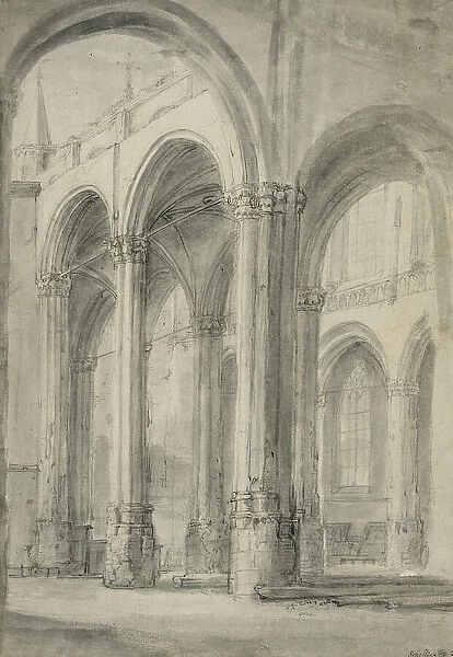 Interior of the new church in Amsterdam after the fire of 1645. Creator: Willem Schellinks