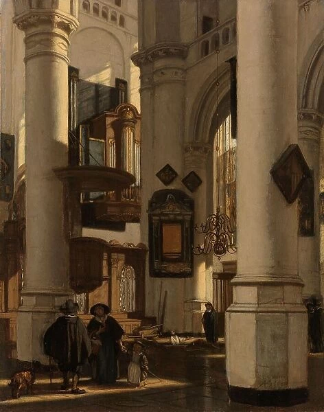 Interior of a Protestant, Gothic Church, with a Gravedigger in the Choir, 1669. Creator: Emanuel de Witte