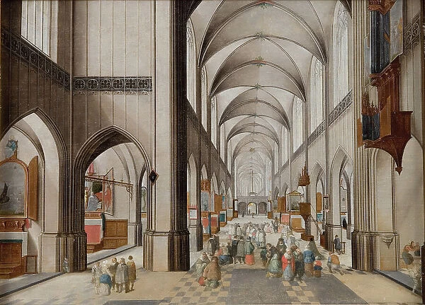Interior of a Three-Aisled Gothic Church during a Sermon, 1628-1631. Creators: Peeter Neeffs the Elder, Follower of Jan Brueghel the Elder