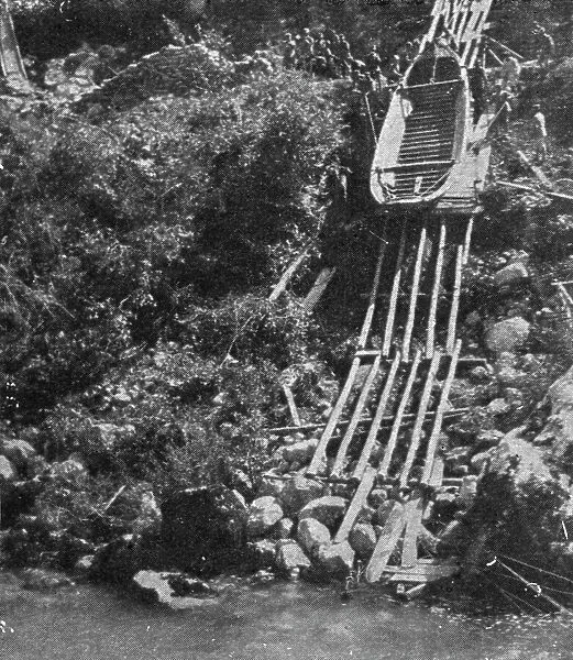 Italian Offensive of the Isonzo; Boats are lowered on a slide of the riverbank escarpment, 1917. Creator: Unknown