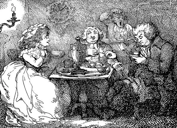 James Boswell, his wife, and Dr Johnson at tea in Edinburgh, 1773, (1786). Artist: Thomas Rowlandson