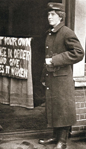 Jessie Kenney, British suffragette, dressed as a telegraph boy, 10 December 1909