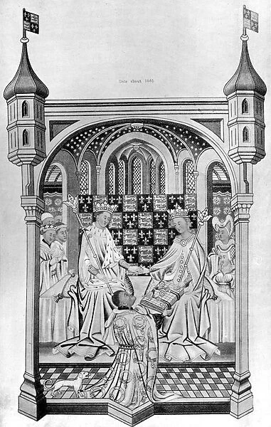 John Talbot, Earl of Shrewsbury, presenting a book to Margaret of Anjou, c1445, (1910)
