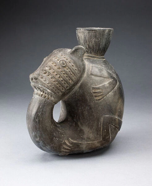 Jug in the Form of a Curled Animal, with Tail in Mouth, Possibly a Feline, A. D. 1000  /  1400