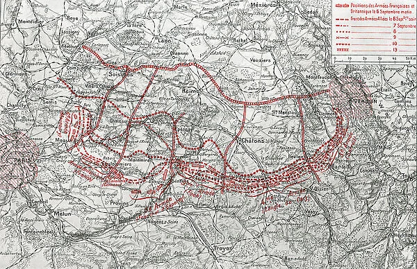 La Bataille de la Marne; Le mouvement de la bataille du 6 au 13 septembre, 1914. Creator: Unknown