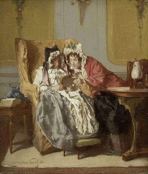 Two Ladies Examining a Little Painting, 1866. Creator: Alexander Hugo Bakker Korff