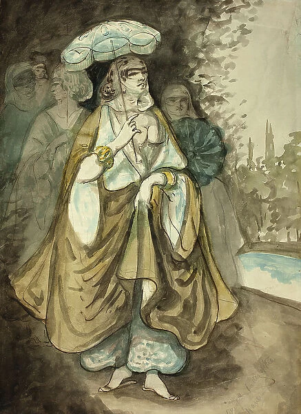 One of the Ladies of the Harem (recto); Fragment of a Landscape (verso), 1854 / 56. Creator: Constantin Guys