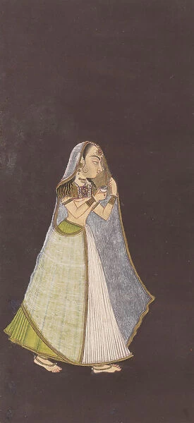 A Lady Walking at Night Holding an Oil Lamp, ca. 1725. Creator: Unknown