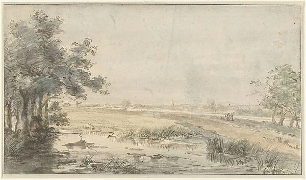 Landscape with an angler by the water, 1776-1822. Creator: Jan Hulswit